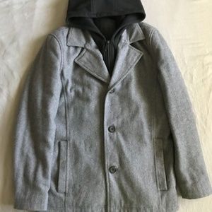 Black Rivet Pea Coat w/ removable Hood - Sz. Small